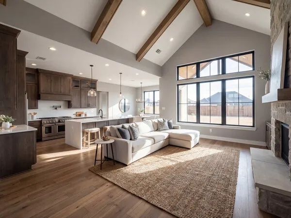 Modern open-plan interior in a new Mansfield TX home